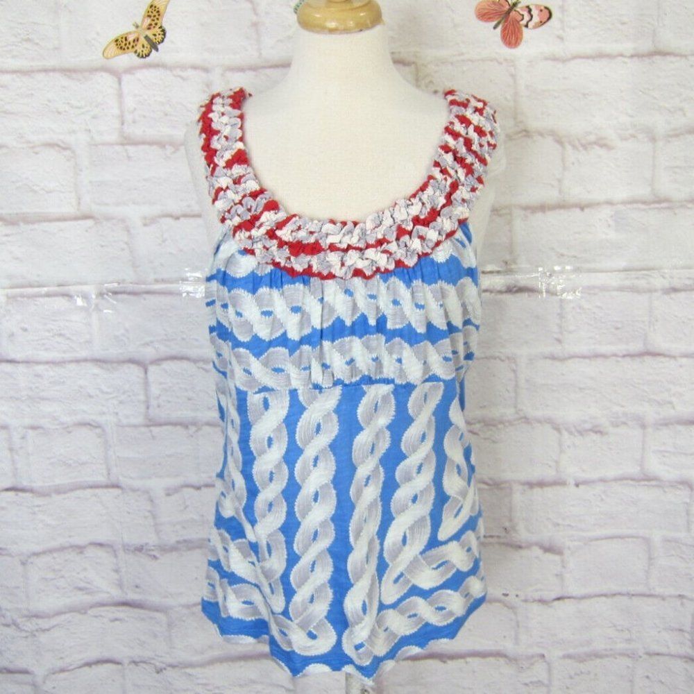 Little Yellow Button Anthropologie Womens Blue White Sleeveless Top XL